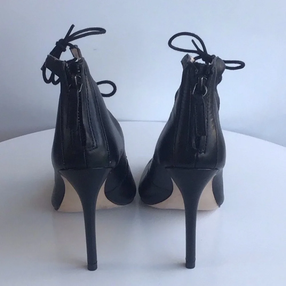 Zara lace up strappy black faux leather stilettos